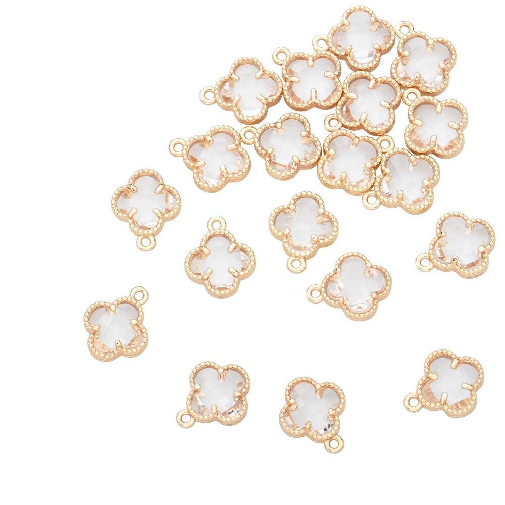 1649 Pack of 20 PCS White Clear Clover Charms Single Ring Pendant Faceted